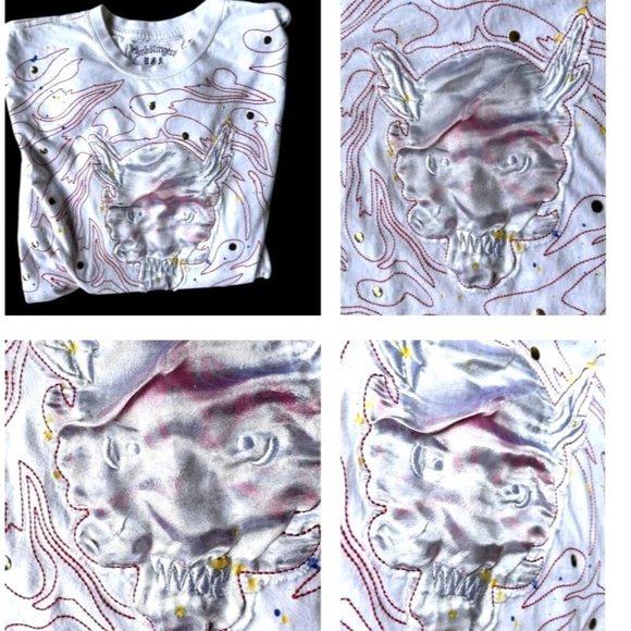 VTG Inkslingers T-shirt Sz L Blue Moe White Devil Dragon Embroidered Tat… - Picture 7 of 12